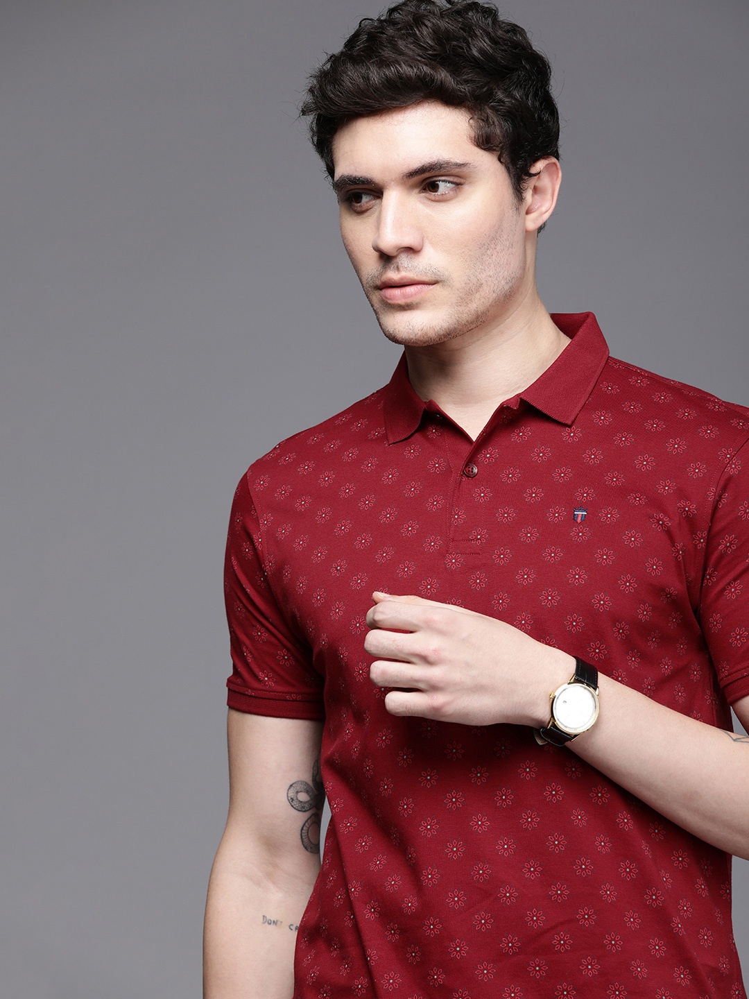 

Louis Philippe Sport Printed Polo Collar Pure Cotton T-shirt, Maroon