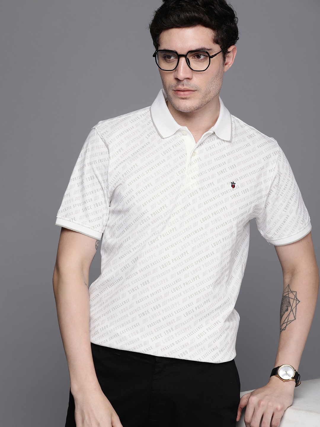

Louis Philippe Sport Printed Polo Collar Pure Cotton T-shirt, White