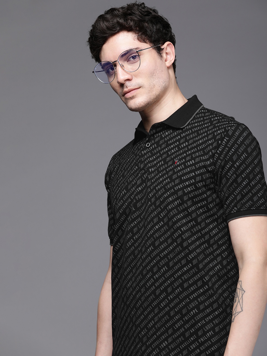 

Louis Philippe Sport Printed Polo Collar Pure Cotton T-shirt, Black