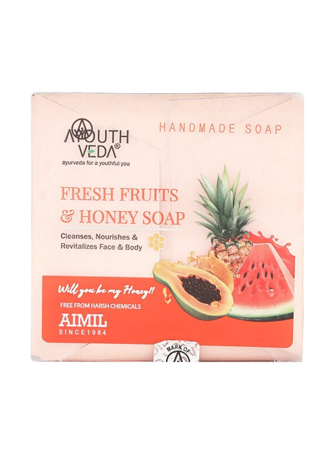 

AYOUTHVEDA Fresh Fruits & Honey Soap to Cleanse, Nourish & Revitalize - 100 g, Pink