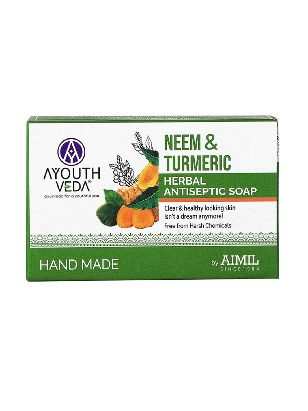 

AYOUTHVEDA Handmade Neem & Turmeric Herbal Antiseptic Bathing Soap - 125 g, Green