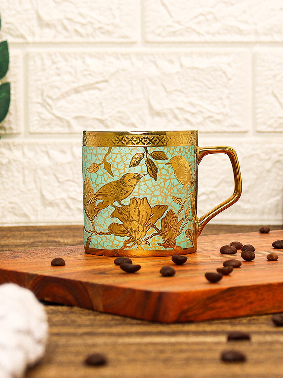 

Femora Green Weaver Love Green 6-Pieces Ethnic Motifs Printed Ceramic Glossy Mugs 180ml, Gold