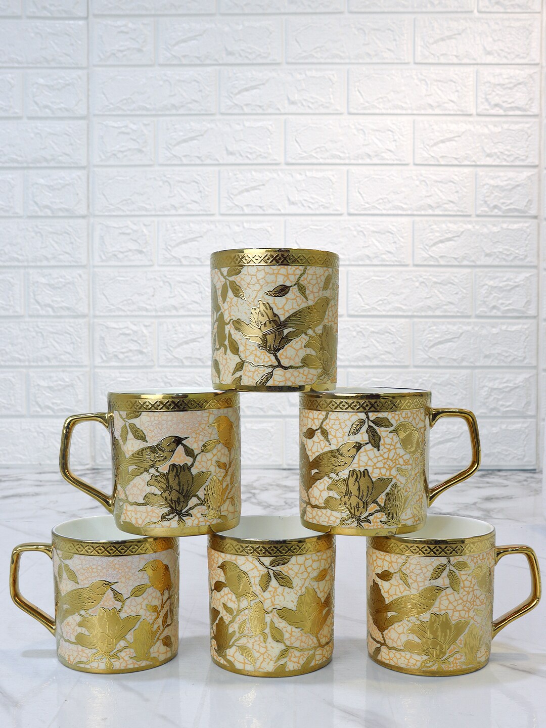 

Femora Weaver Love Gold-Toned 6-Pieces Printed Ceramic Glossy Mugs 180ml Each