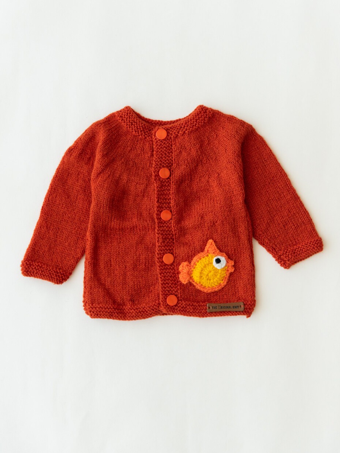 

The Original Knit Infants Kids Cardigan Applique Detail Sweater, Rust