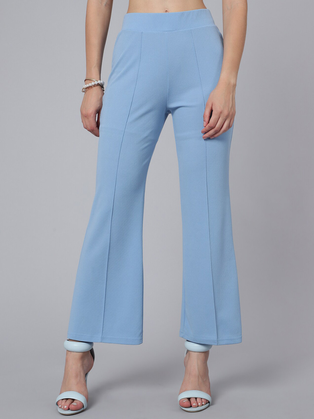 

WESTHOOD Women Relaxed Straight Leg Straight Fit High-Rise Bootcut Trousers, Turquoise blue
