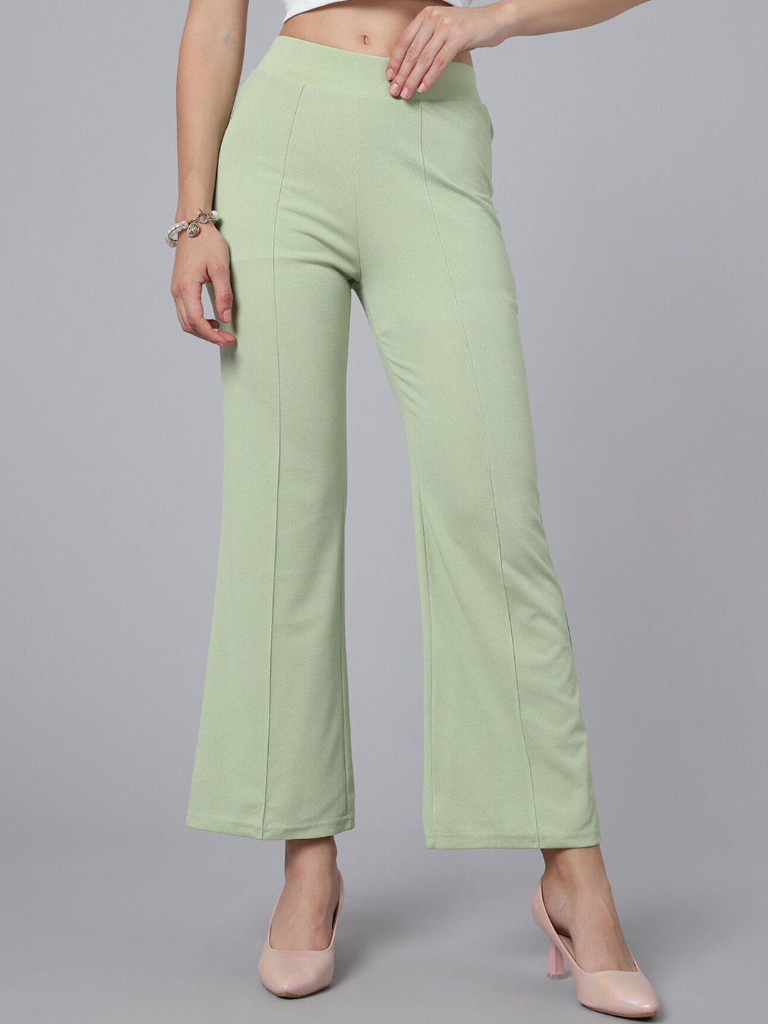 

WESTHOOD Women Relaxed Straight Leg Straight Fit High-Rise Bootcut Trousers, Green