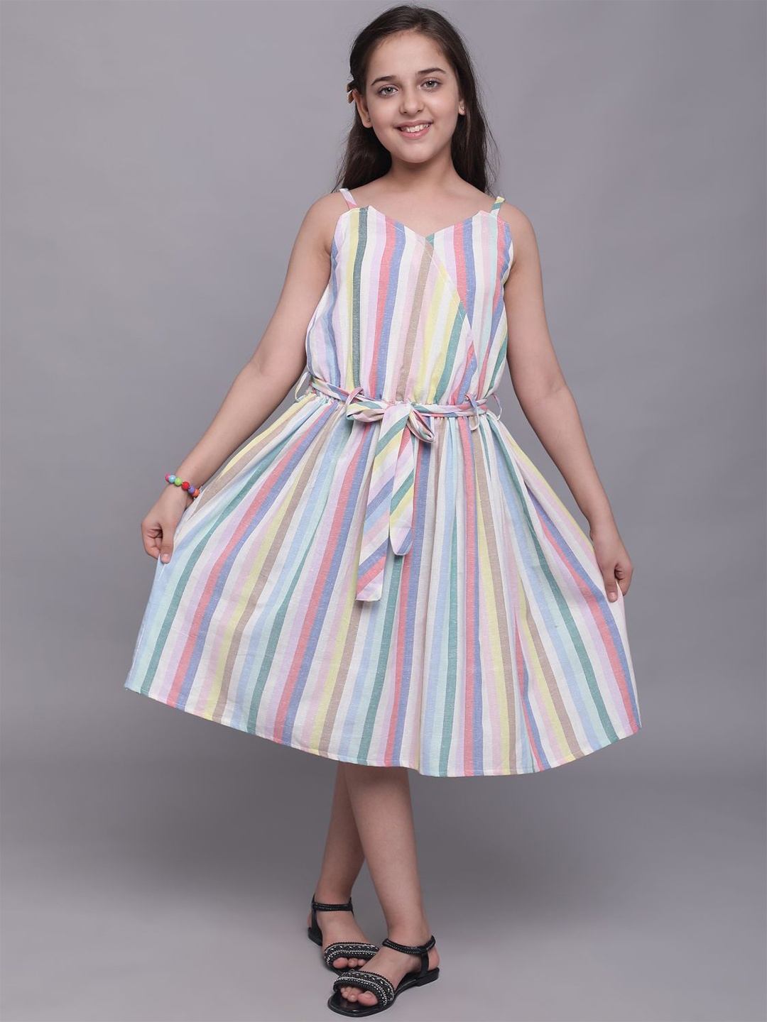

White World Candy Striped Cotton Midi A-Line Dress