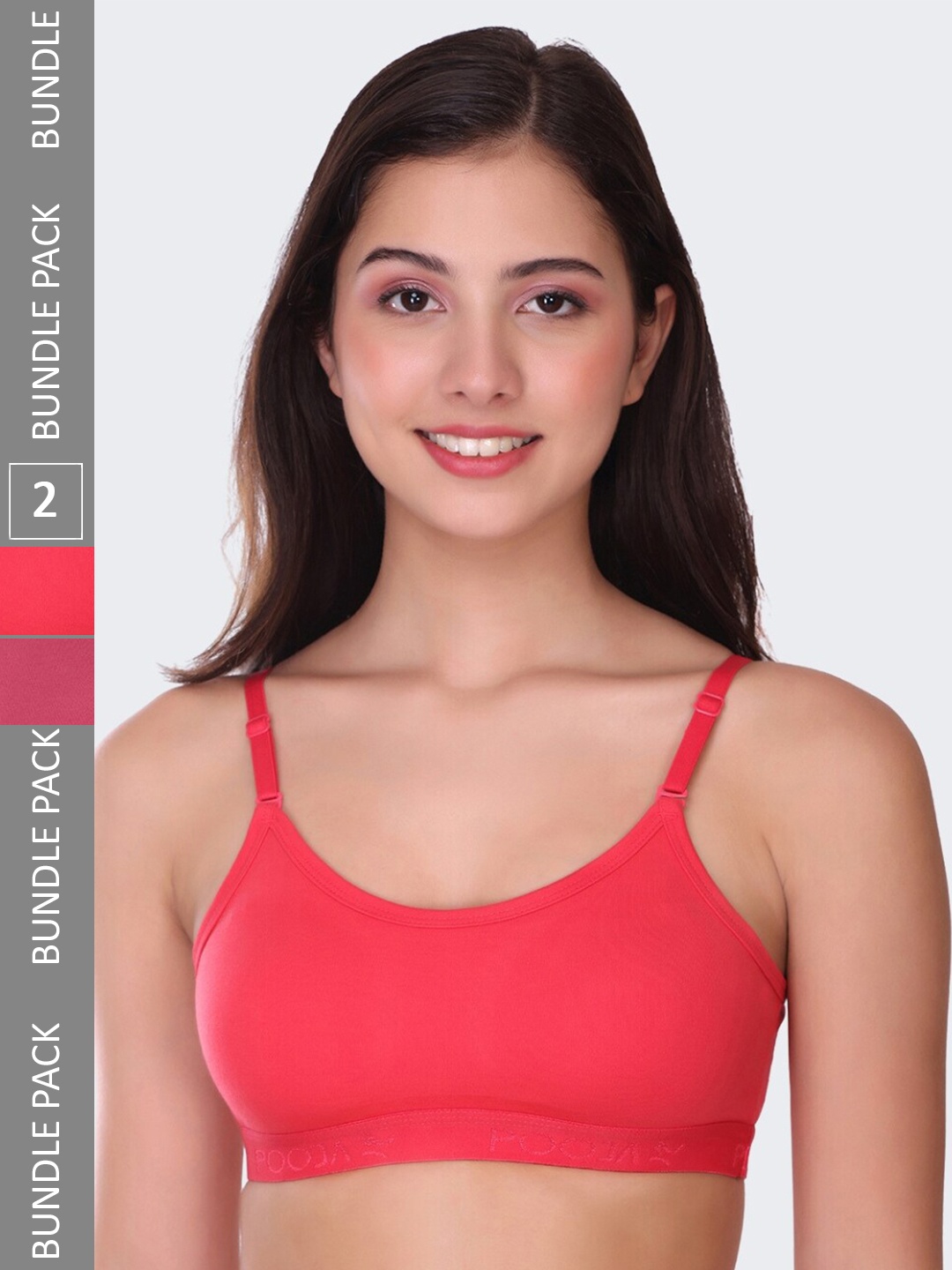 

POOJA RAGENEE Pack Of 2 All Day Comfort Non Padded Full Coverage Cotton Workout Bra, Pink