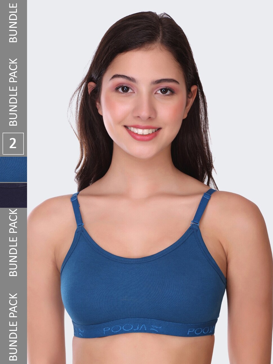 

POOJA RAGENEE Pack Of 2 Non Padded Full Coverage Cotton Workout Bra All Day Comfort, Blue