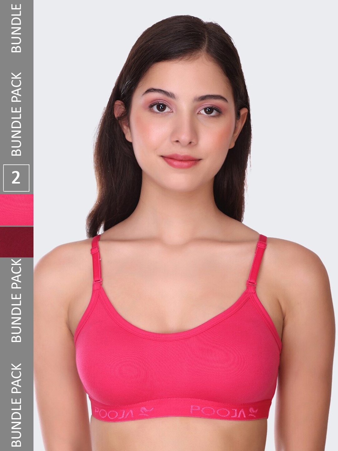 

POOJA RAGENEE Pack Of 2 All Day Comfort Non Padded Full Coverage Cotton Workout Bra, Pink