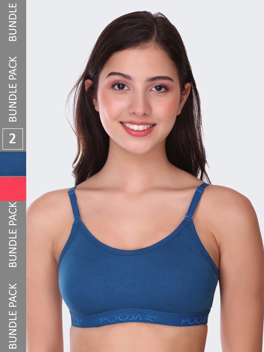 

POOJA RAGENEE Pack Of 2 Seamless Full Coverage All Day Comfort Non-Padded Sports Bra, Blue