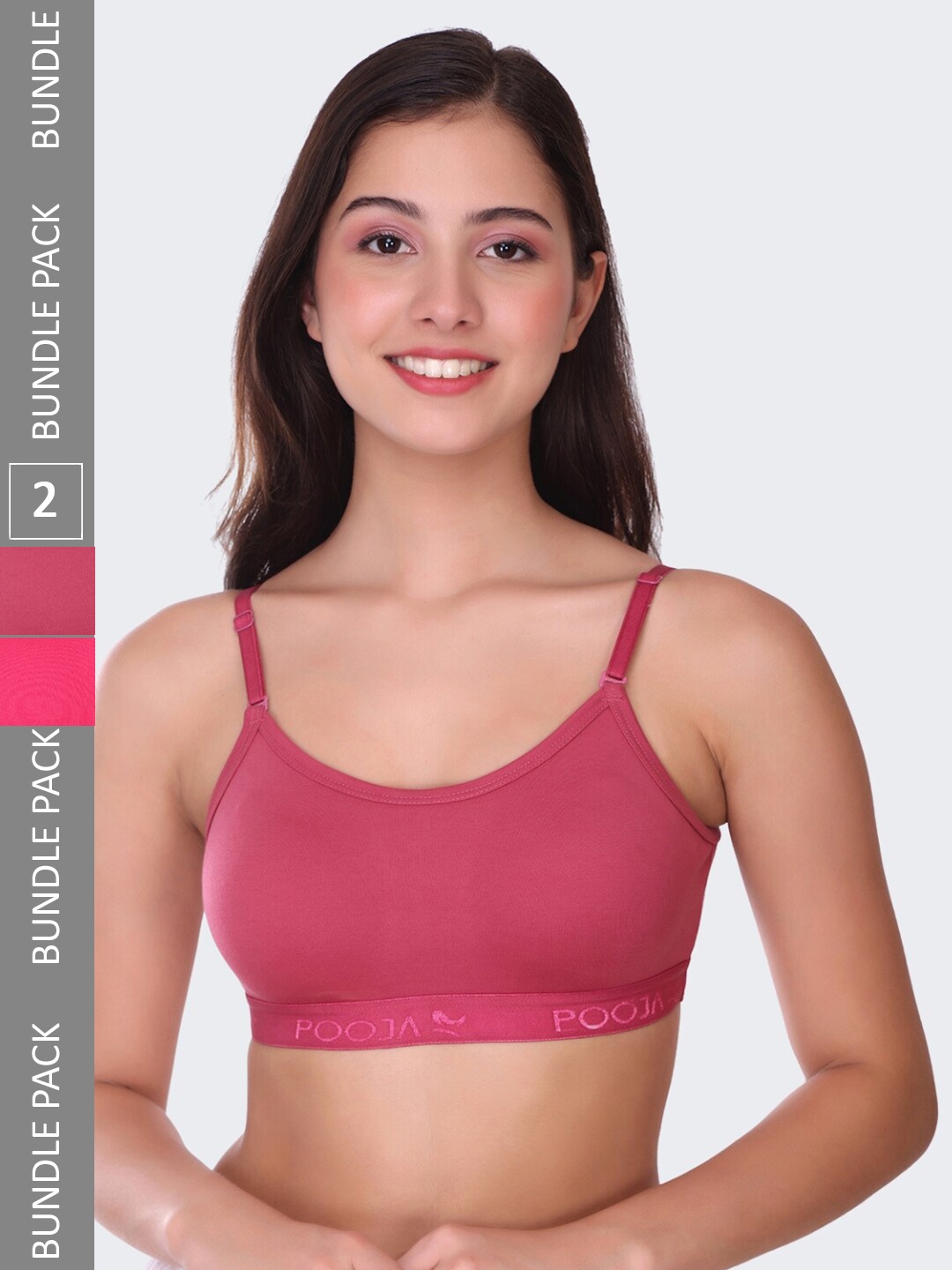 

POOJA RAGENEE Pack Of 2 Seamless Full Coverage All Day Comfort Non-Padded Sports Bra, Magenta