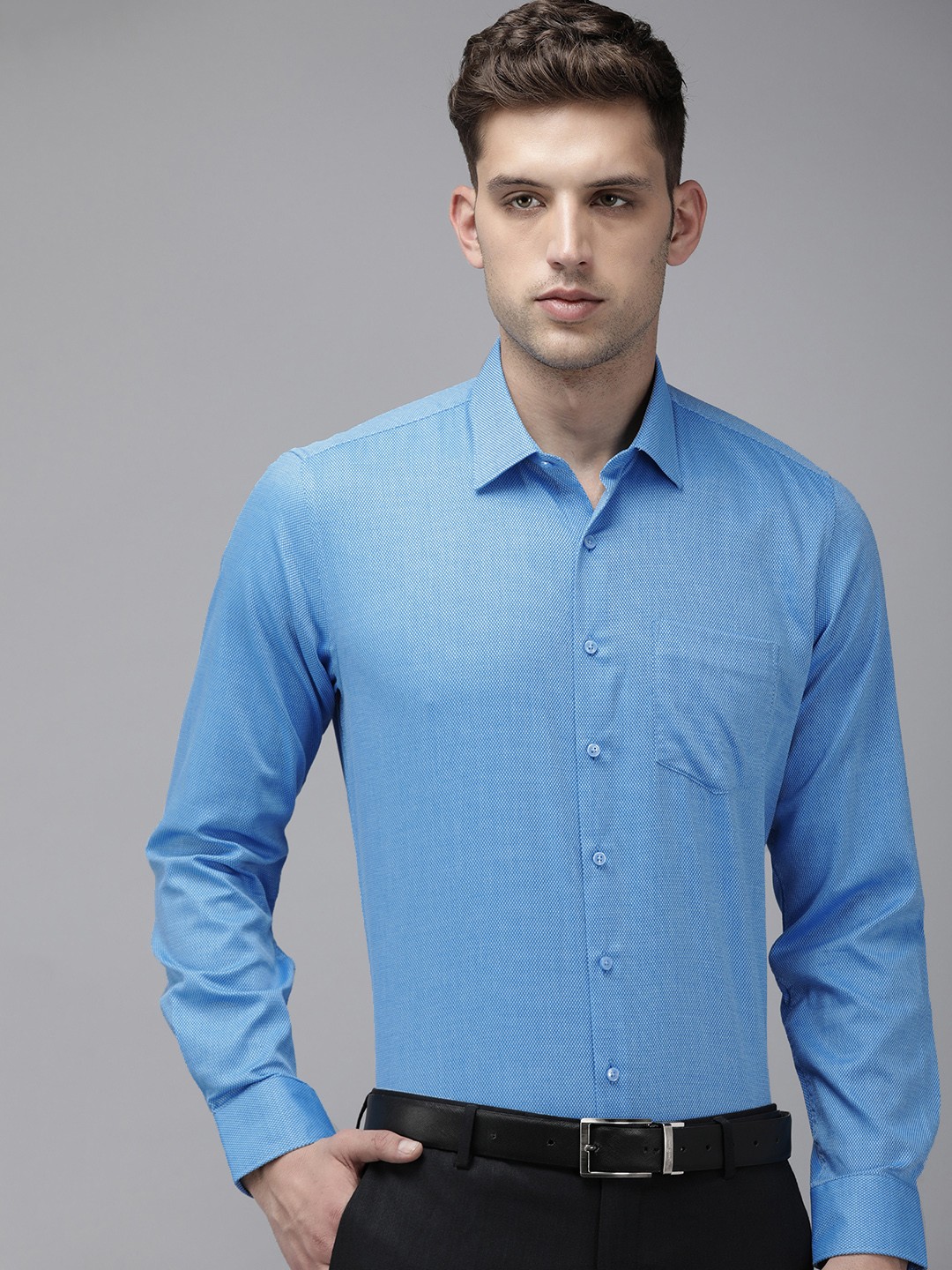 

Van Heusen Textured Slim Fit Pure Cotton Formal Shirt, Blue