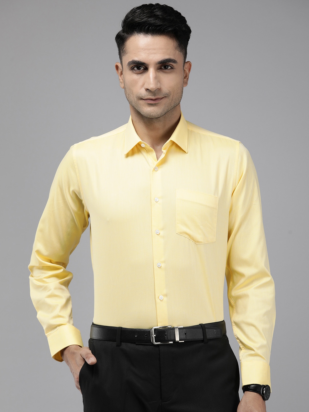 

Van Heusen Pure Cotton Self Design Textured Formal Shirt, Yellow