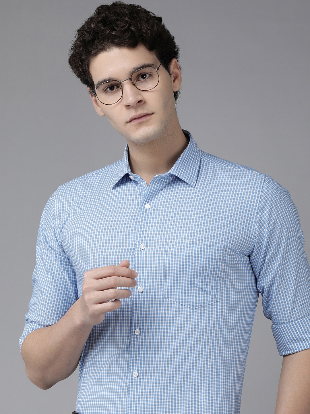 

Van Heusen Slim Fit Micro Checks Formal Shirt, Blue