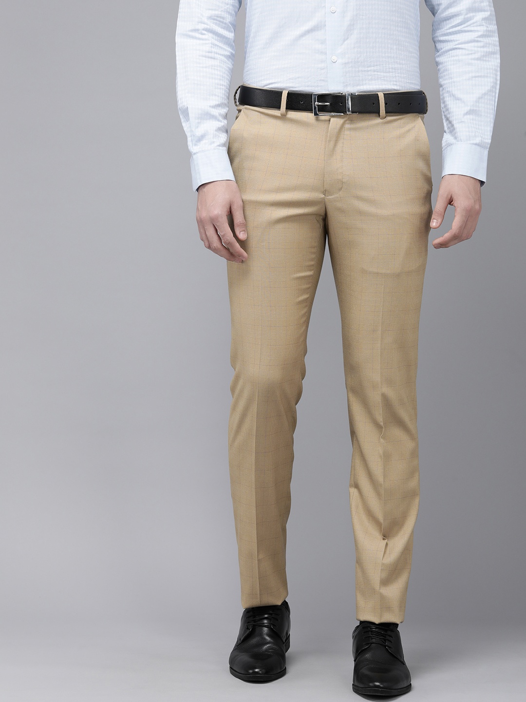 

Van Heusen Men Checked Slim Fit Mid-Rise Formal Trousers, Khaki