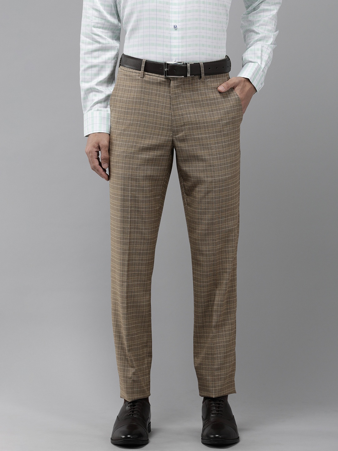 

Van Heusen Men Textured Slim Fit Formal Trousers, Beige