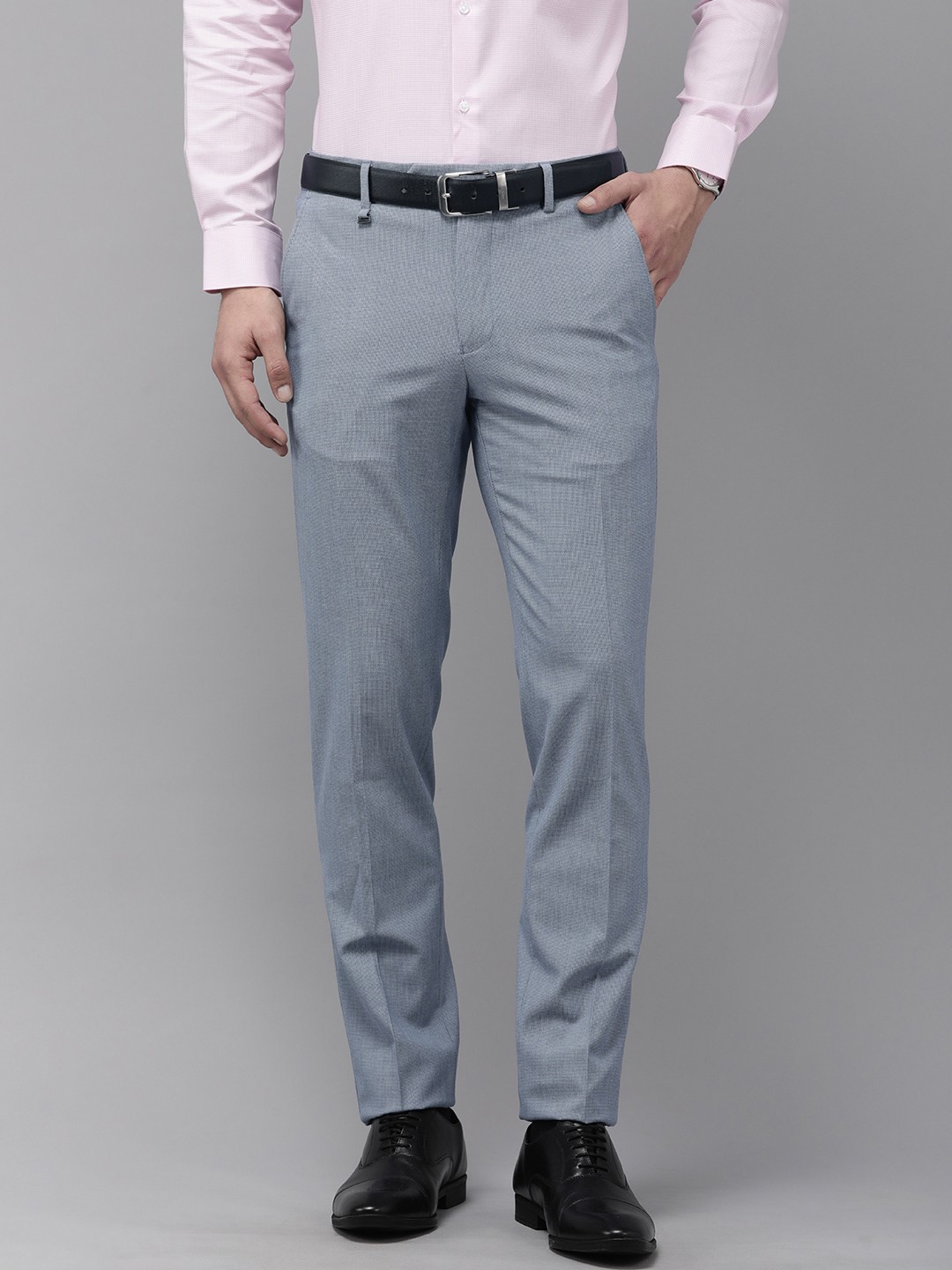

Van Heusen Men Textured Slim Fit Formal Trousers, Blue