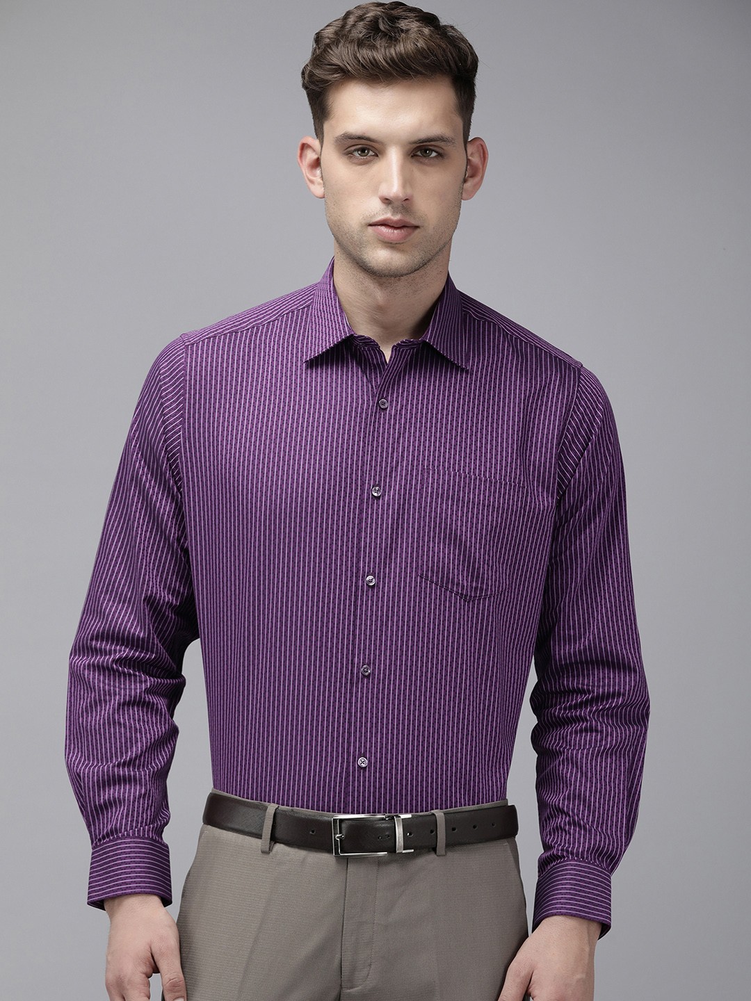 

Van Heusen Custom Pure Cotton Striped Formal Shirt, Purple