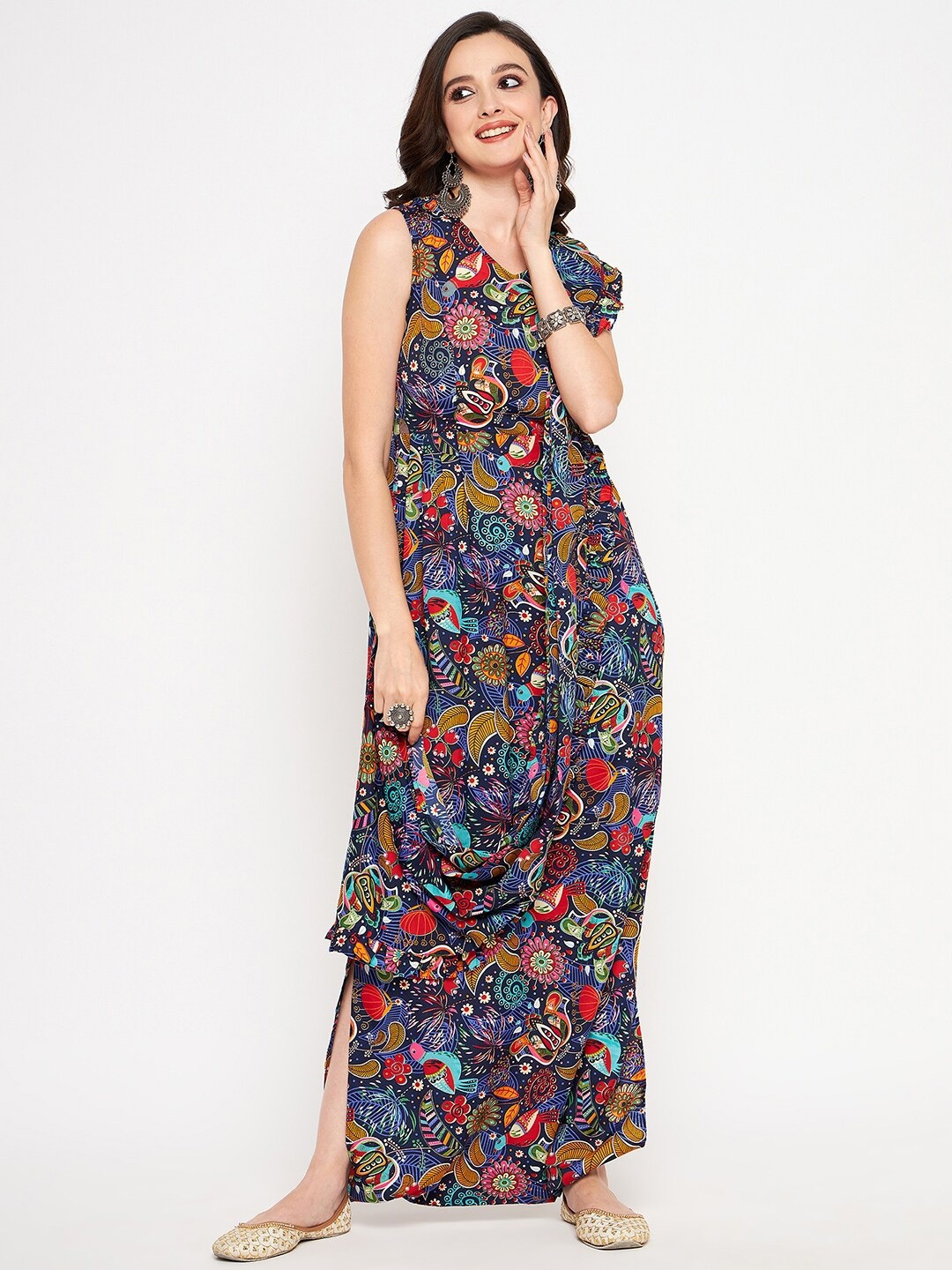 

Uptownie Lite Navy Blue & Red Ethnic Motifs Printed Balloon Jumpsuit