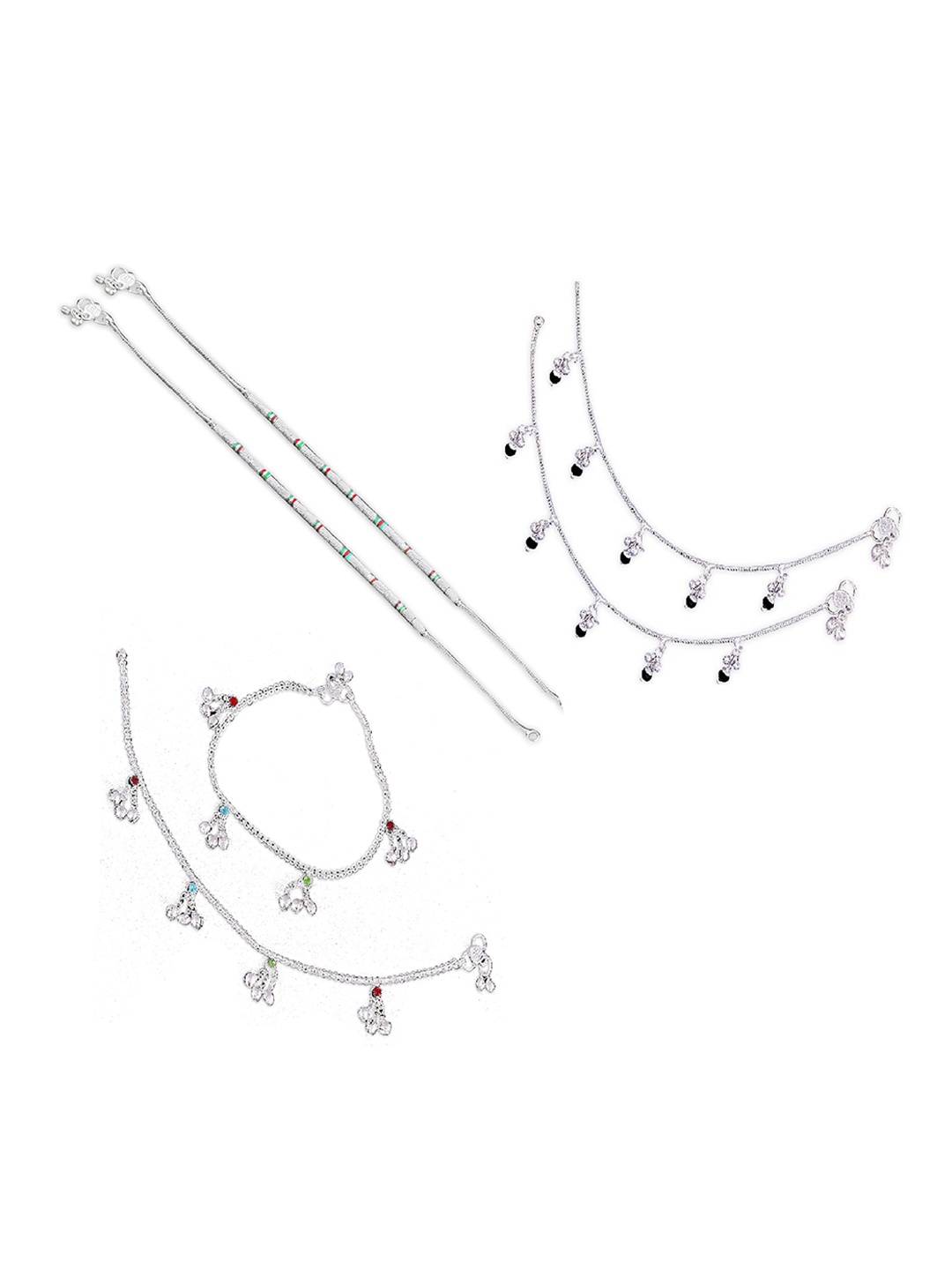 

RUHI COLLECTION Set Of 3 Silver-Plated & Beaded Anklets