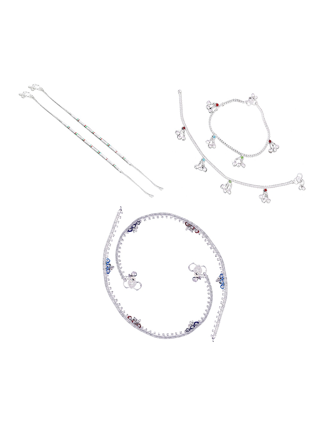 

RUHI COLLECTION Set of 3 Silver-Plated Anklets