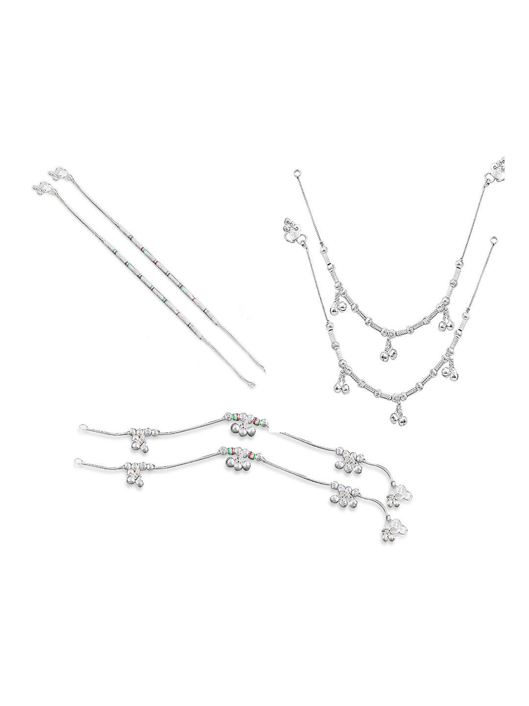 

RUHI COLLECTION Set Of 3 Silver-Plated Anklets