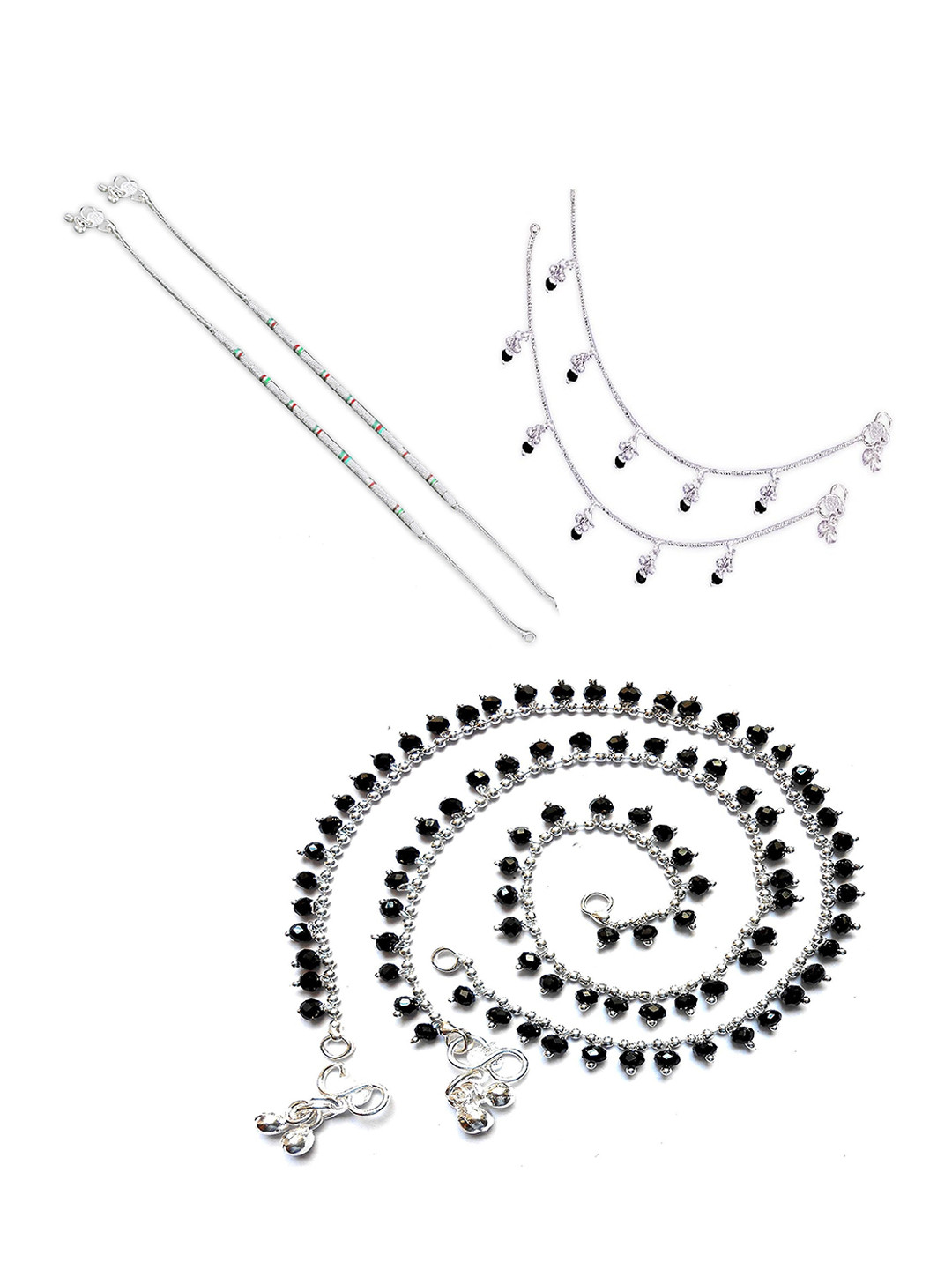 

RUHI COLLECTION Set Of 3 Silver-Plated & Beaded Anklets