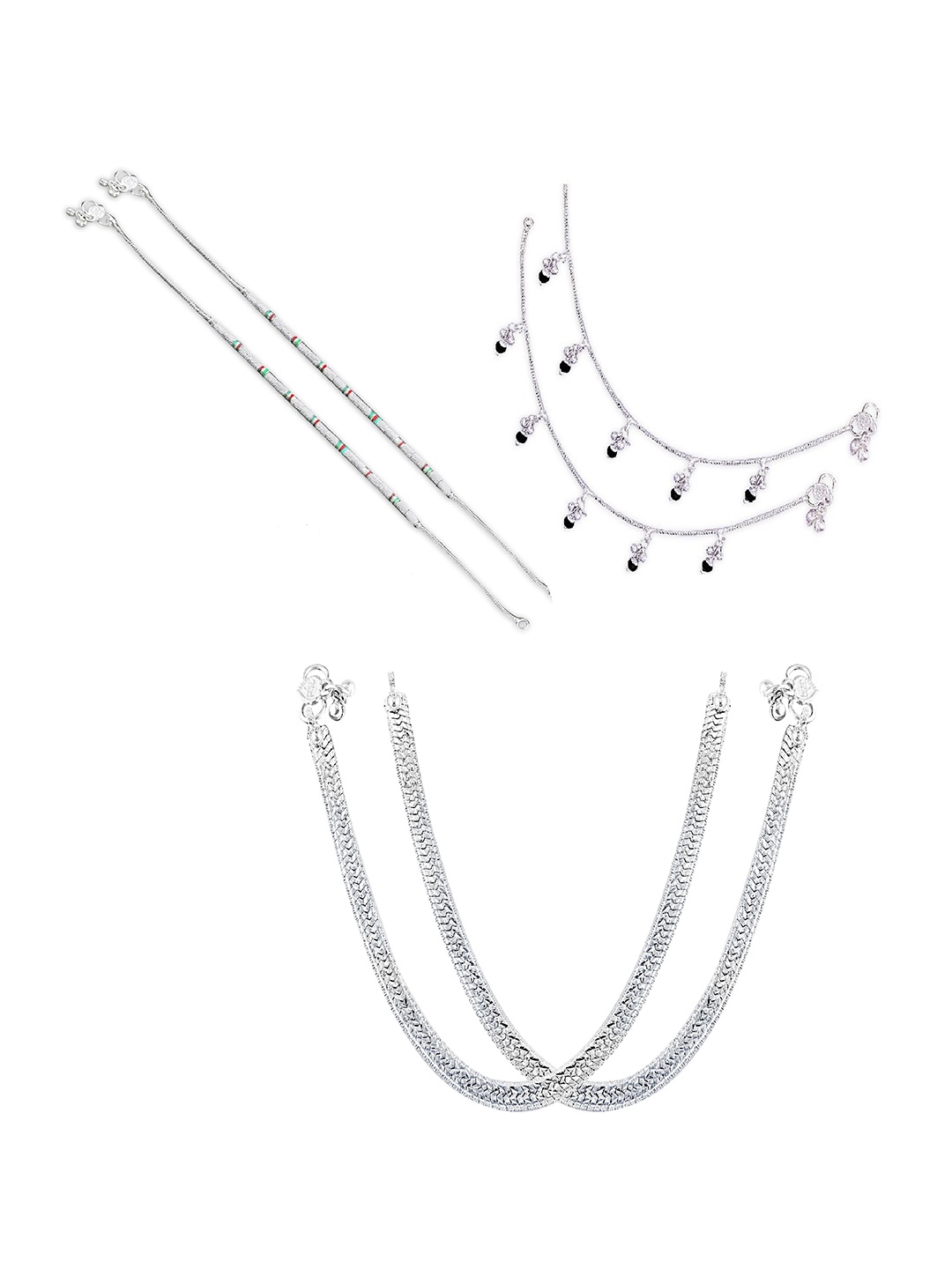 

RUHI COLLECTION Set Of 3 Silver-Plated Anklets