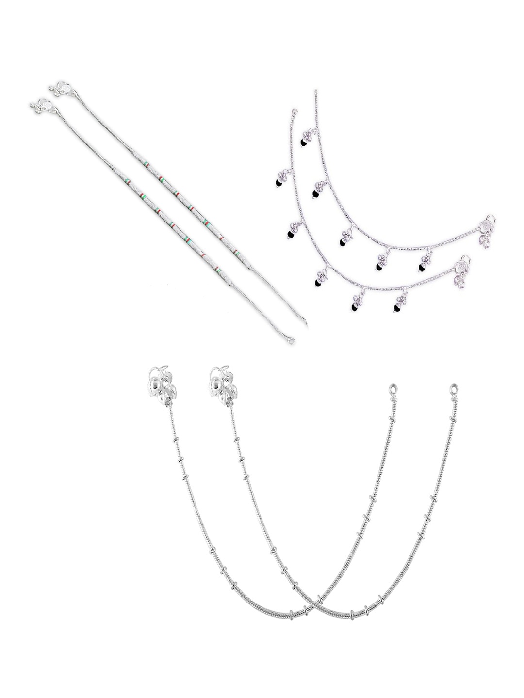 

RUHI COLLECTION Set Of 3 Silver-Plated Artificial Beaded Anklets