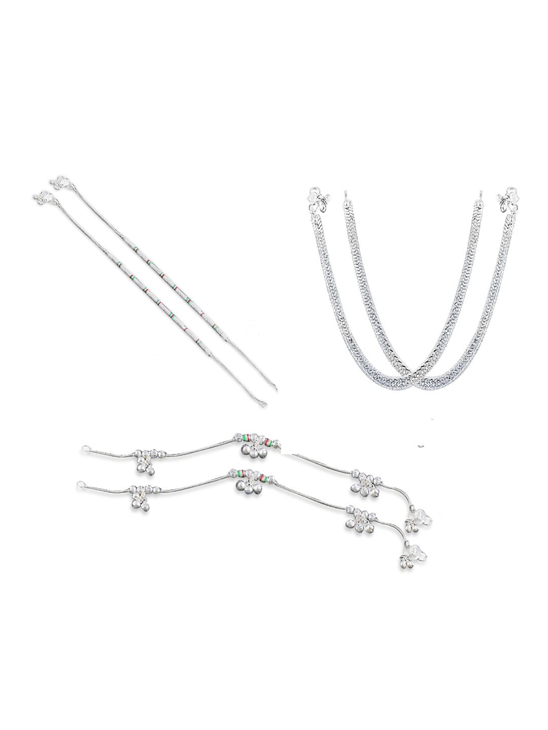 

RUHI COLLECTION Set of 3 Silver-Plated Anklets