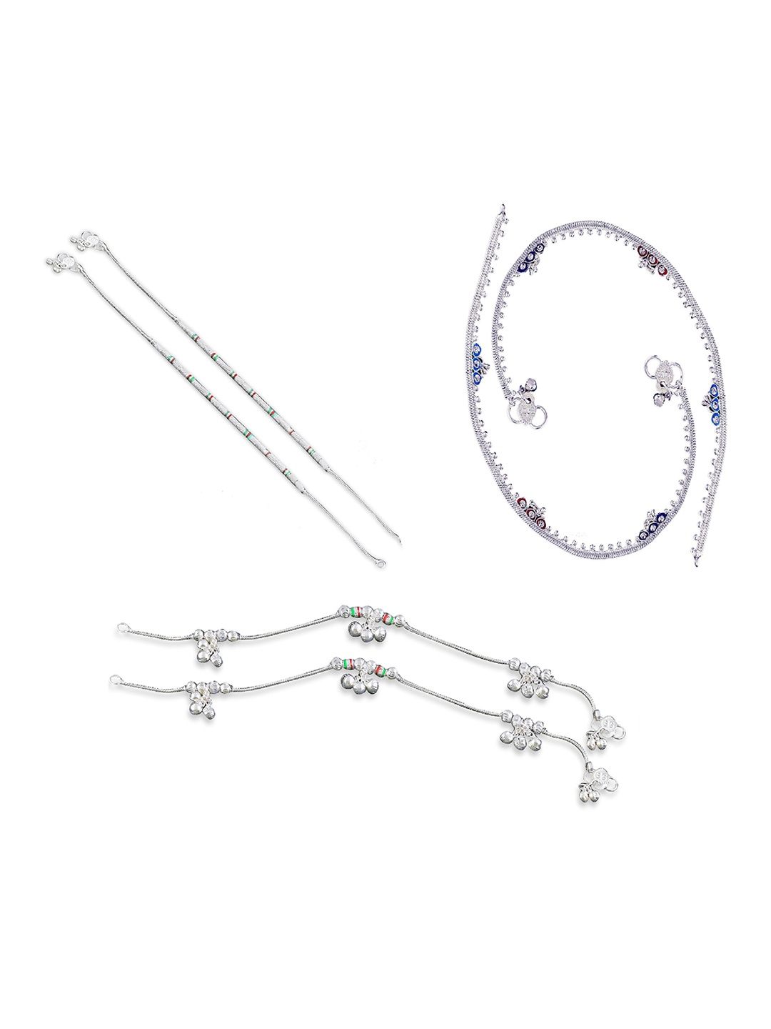 

RUHI COLLECTION Set Of 3 Silver-Plated Anklets