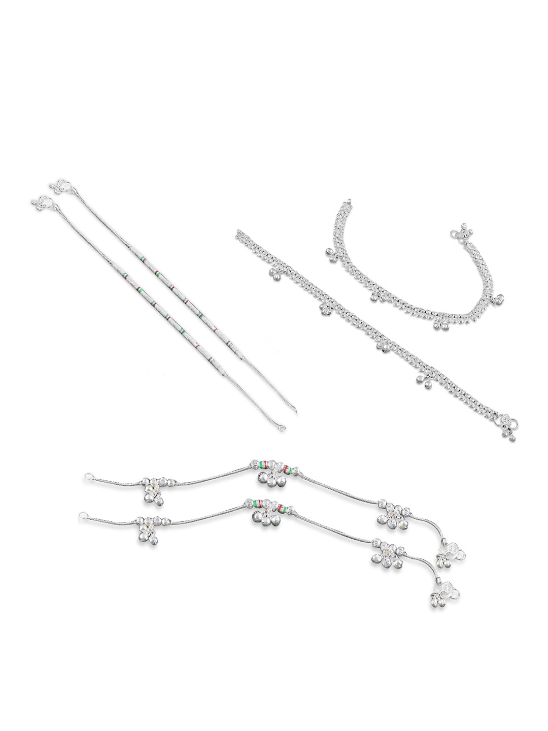 

RUHI COLLECTION Set Of 3 Silver-Plated Anklets