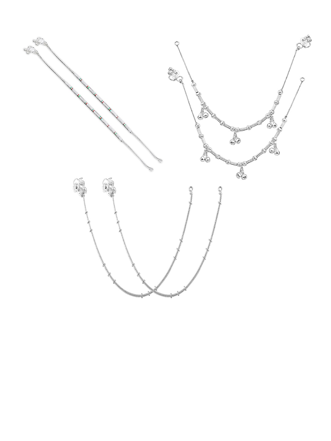 

RUHI COLLECTION Set Of 3 Silver-Plated Anklets