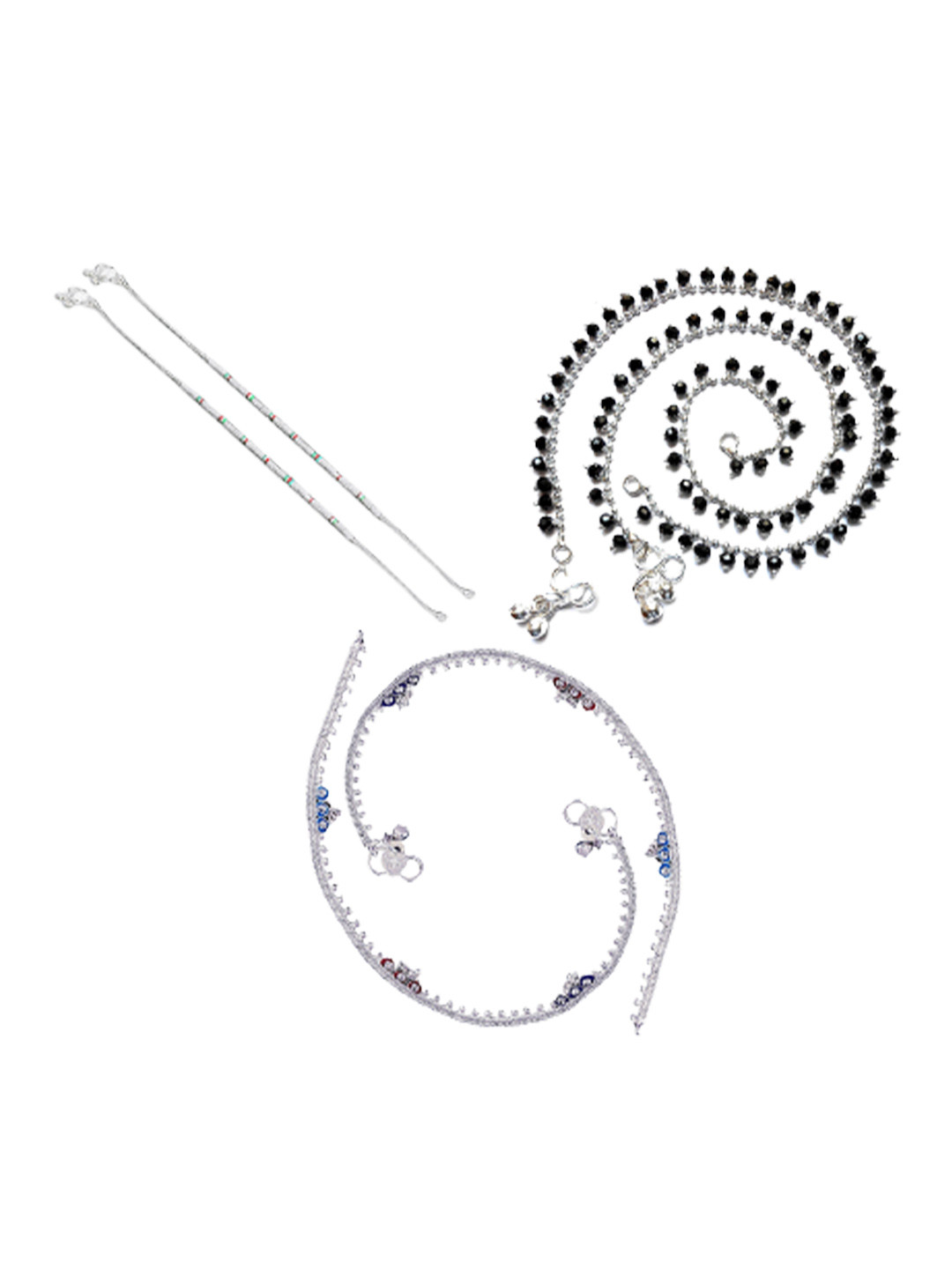 

RUHI COLLECTION Set of 3 Silver-Plated Beaded Anklets