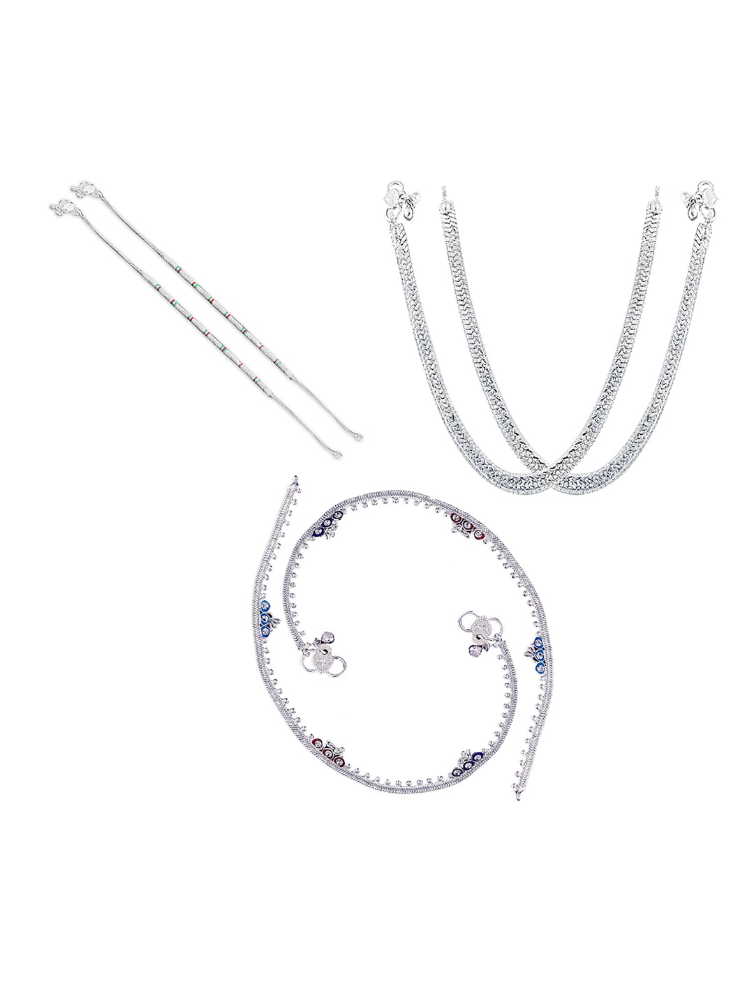 

RUHI COLLECTION Set Of 3 Silver-Plated Anklets