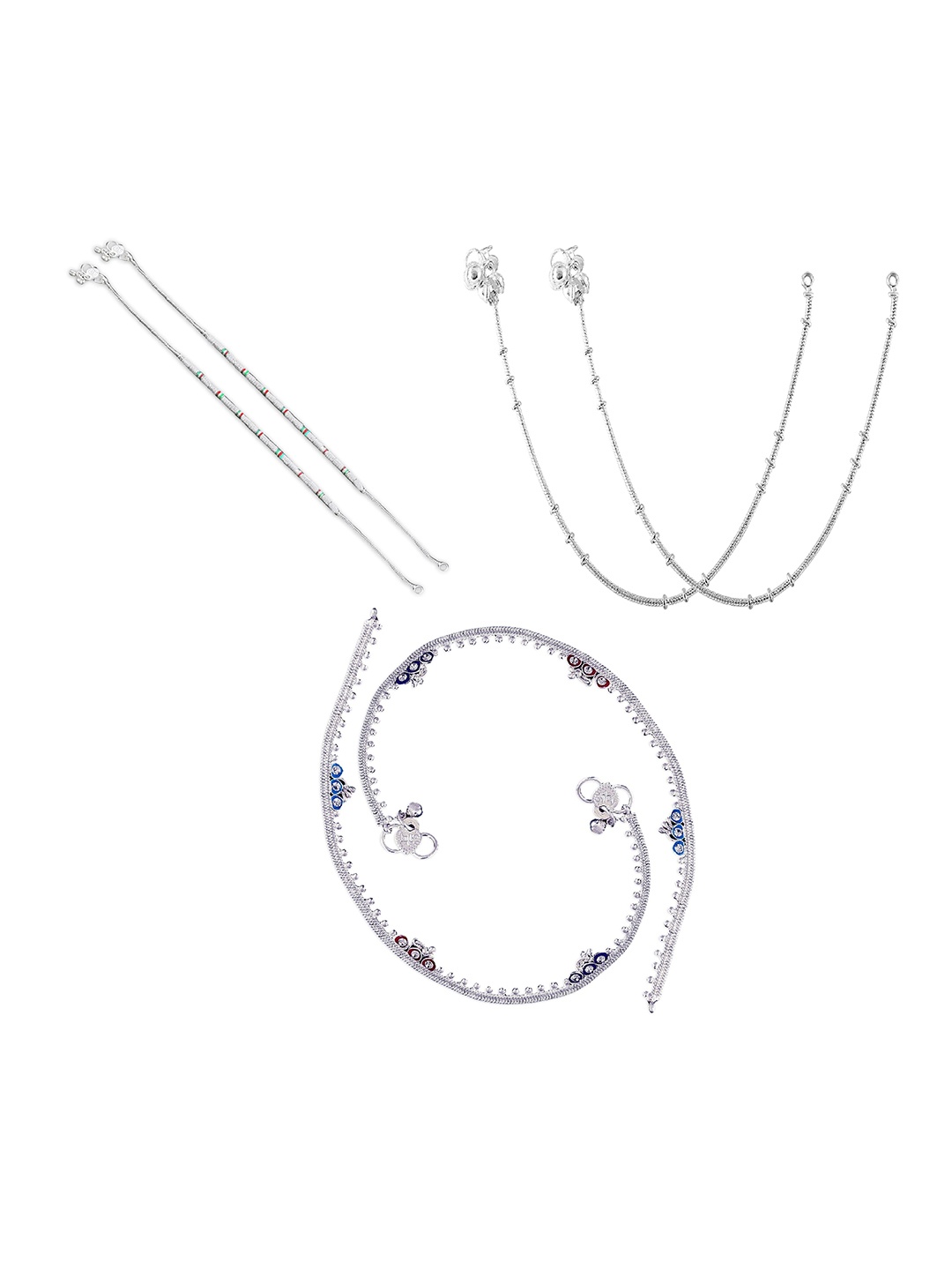 

RUHI COLLECTION Set of 3 Silver-Plated Anklets