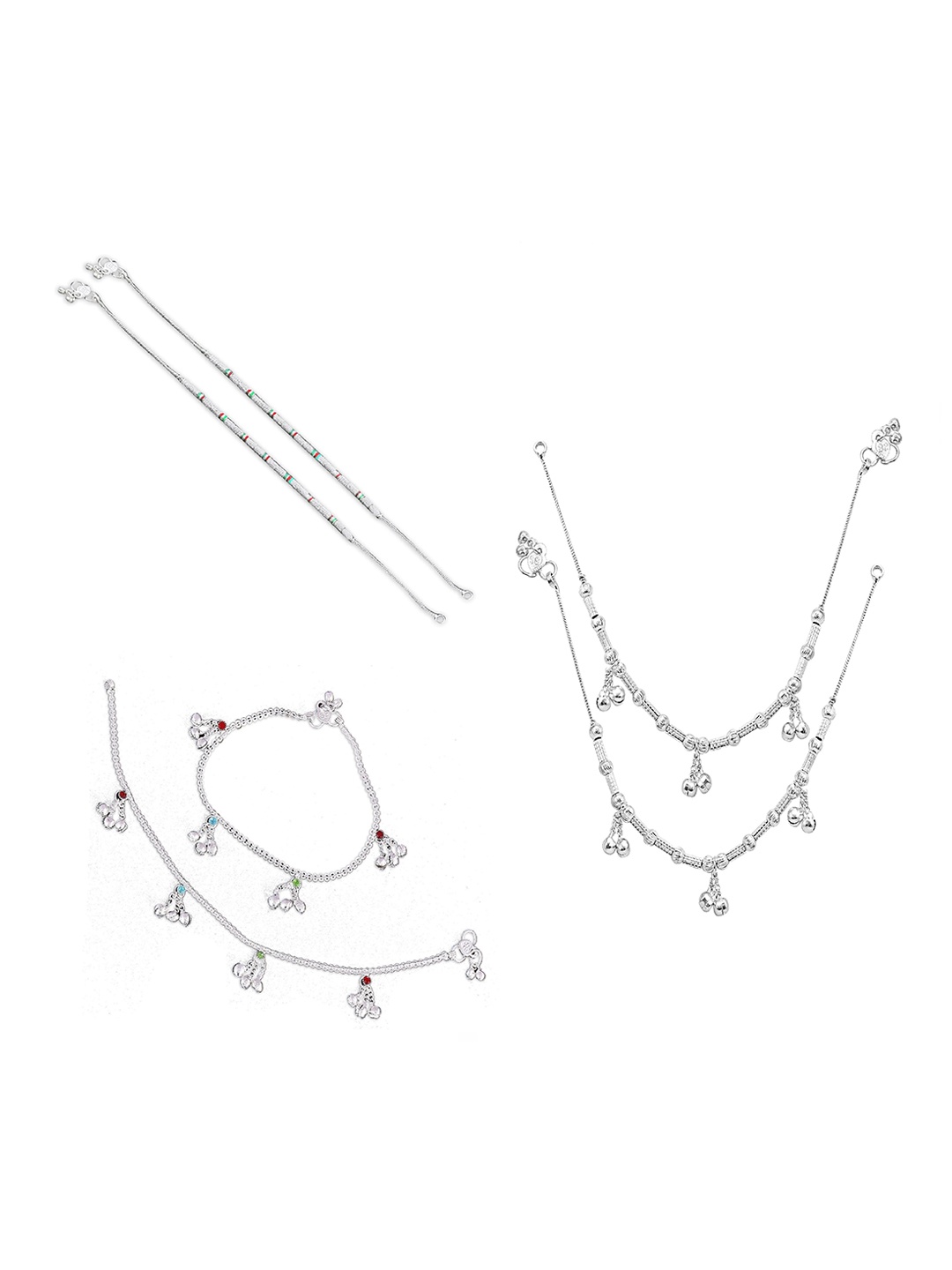 

RUHI COLLECTION Set Of 3 Silver-Plated Anklets