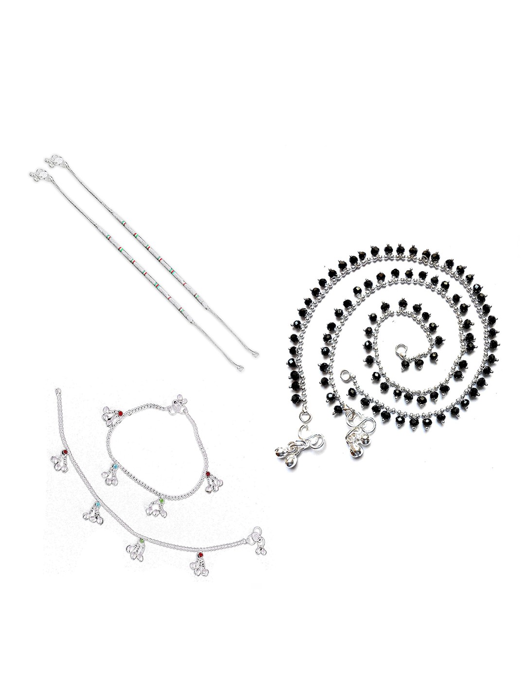 

RUHI COLLECTION Set Of 3 Silver-Plated & Beaded Anklets