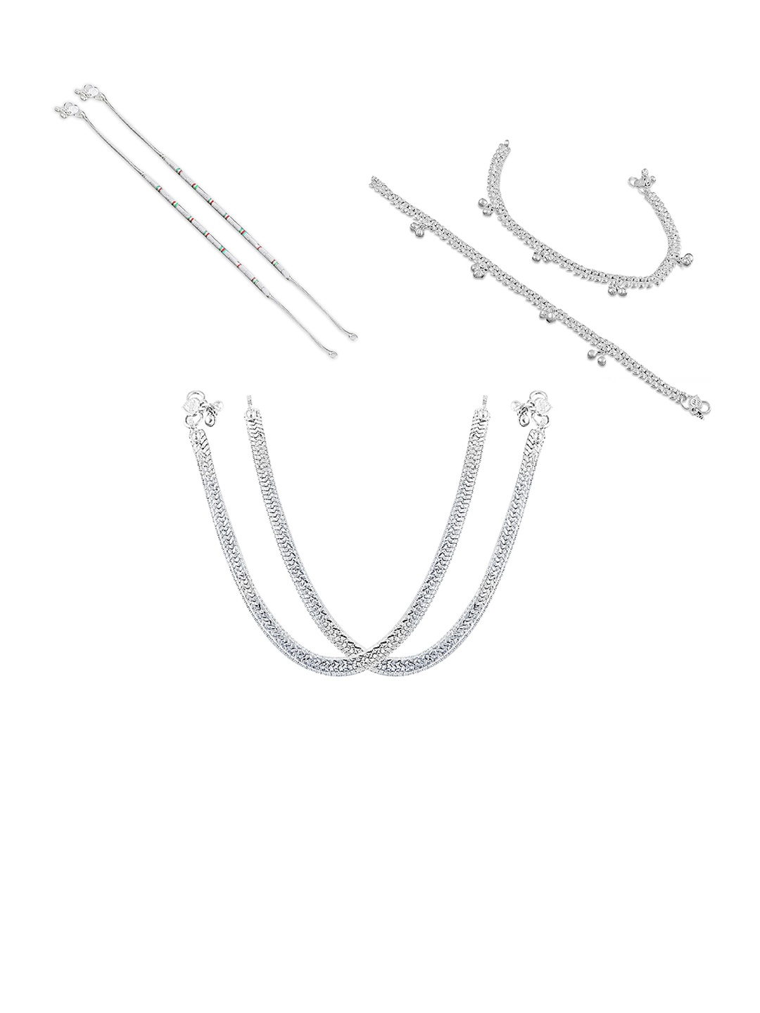 

RUHI COLLECTION Set Of 3 Silver-Plated Anklets