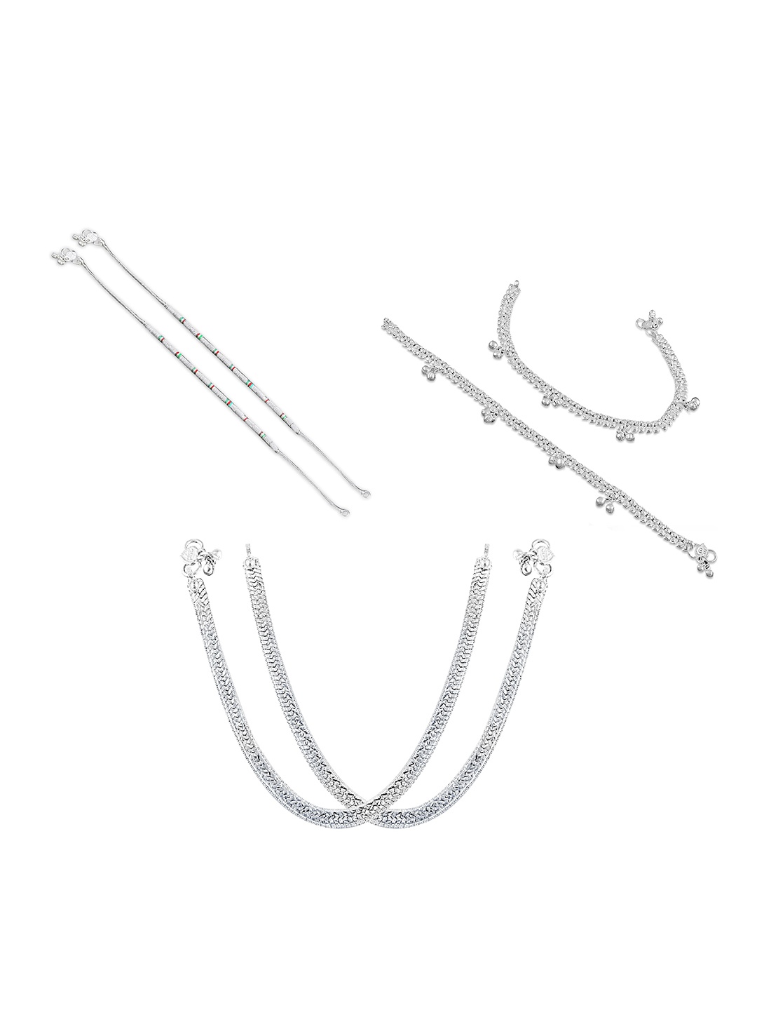 

RUHI COLLECTION Set Of 3 Silver-Plated Anklets