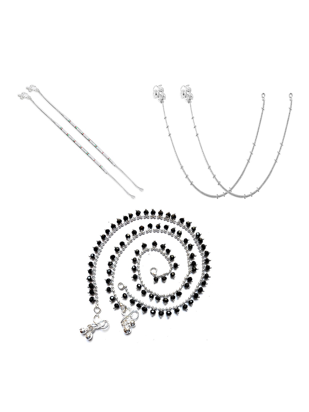 

RUHI COLLECTION Set of 3 Silver-Plated Beaded Anklets