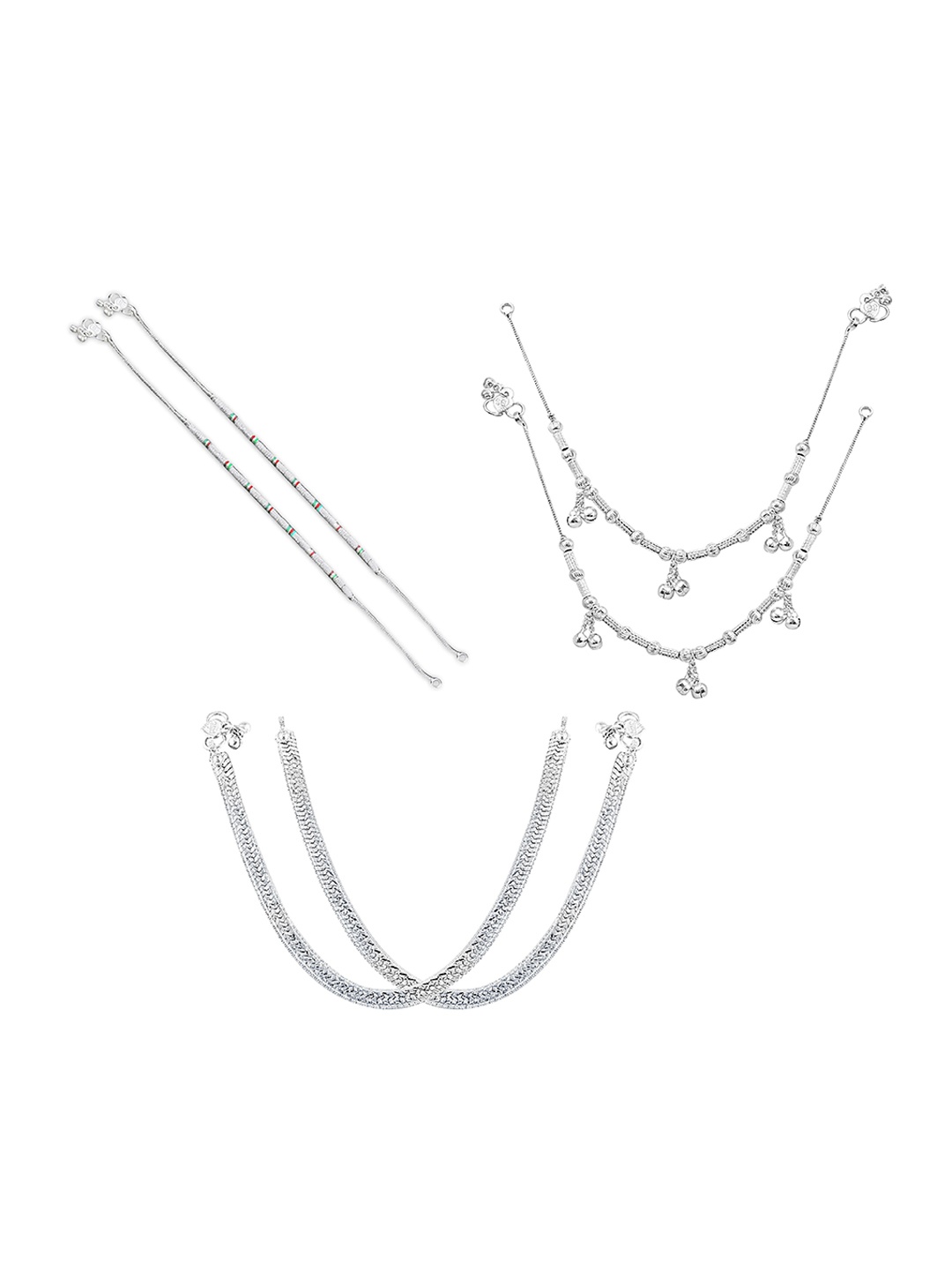 

RUHI COLLECTION Set Of 3 Silver-Plated & Beaded Anklets