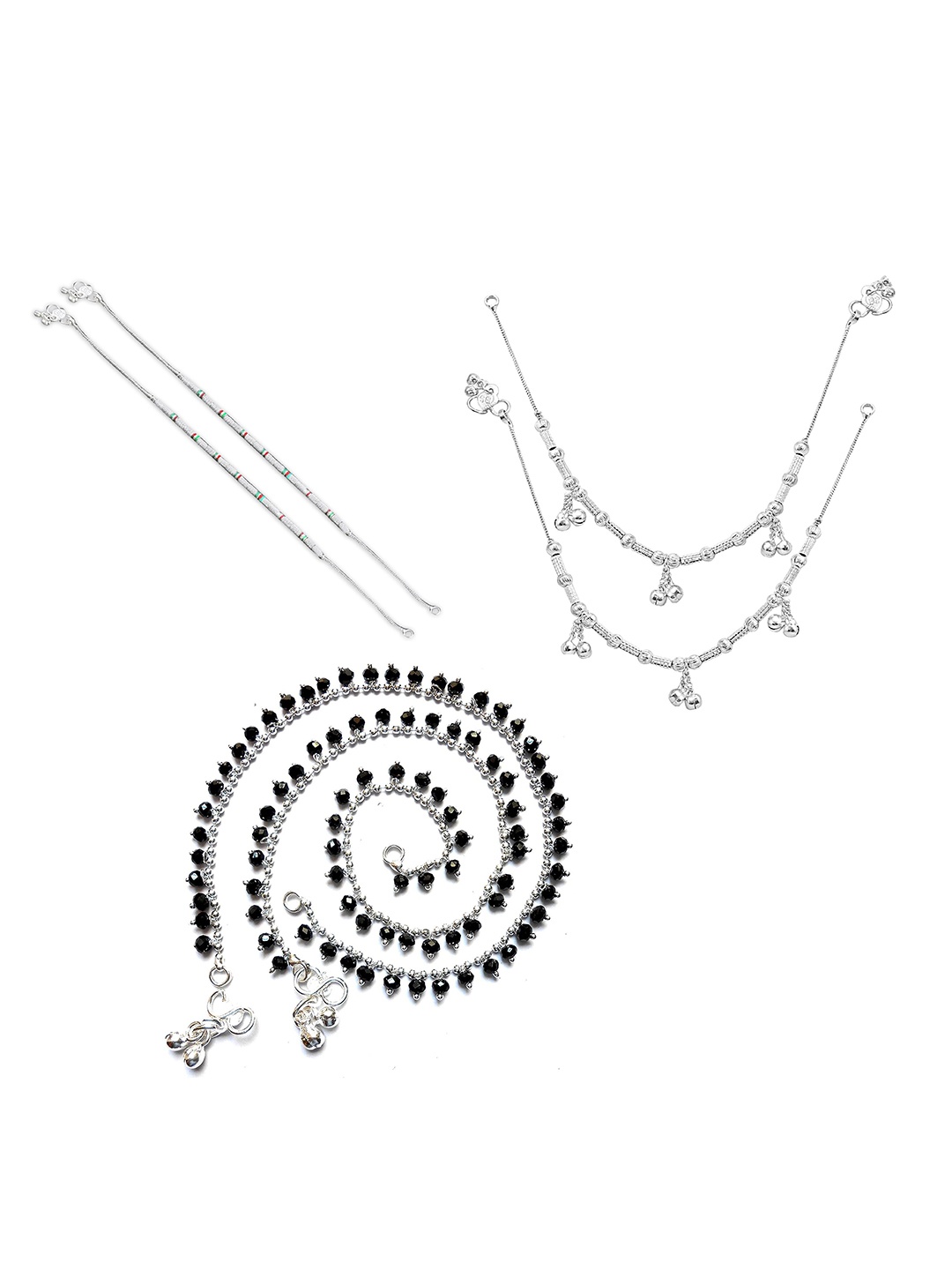 

RUHI COLLECTION Set Of 3 Silver-Plated Beaded Anklets