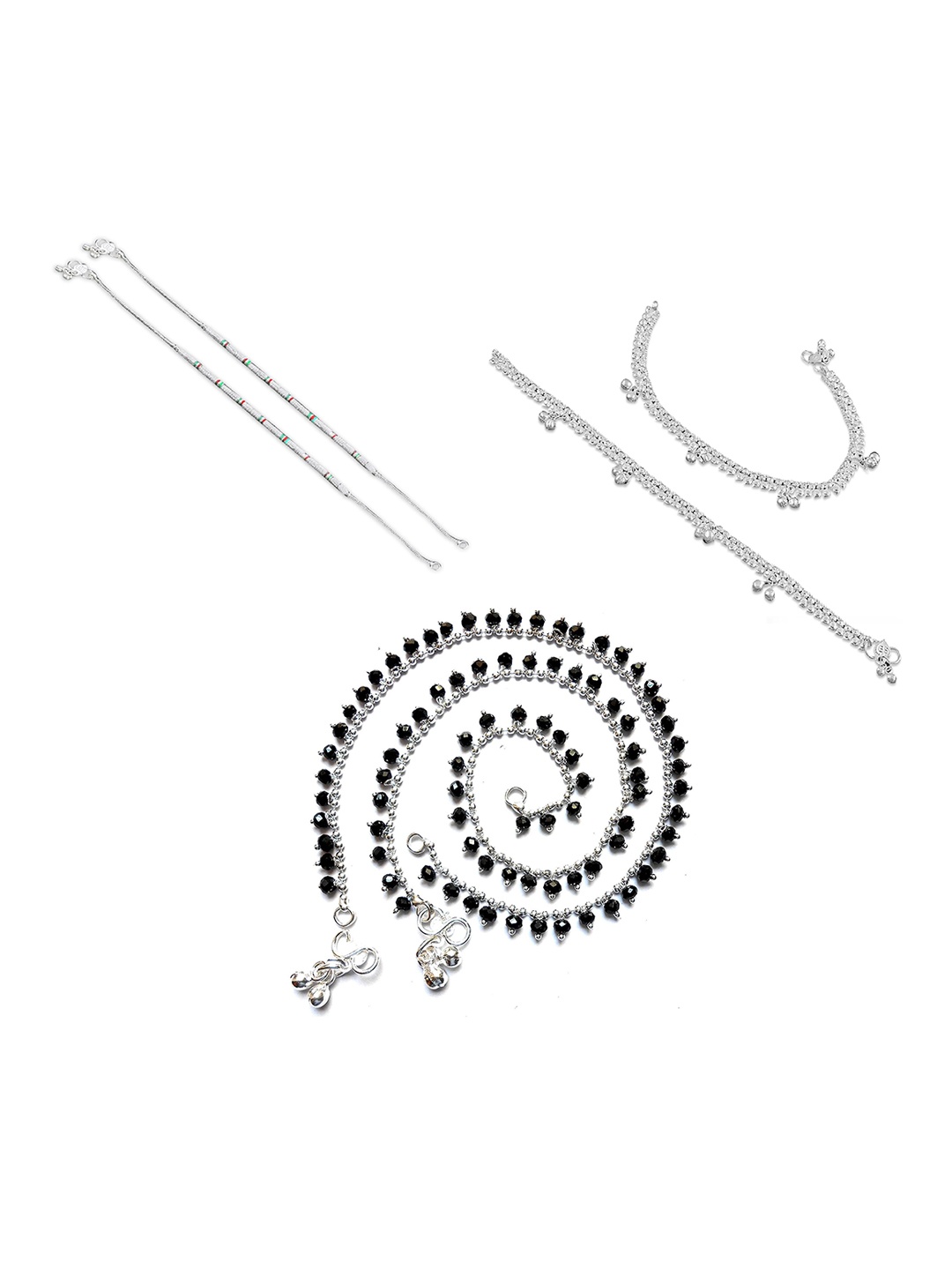 

RUHI COLLECTION Set Of 3 Silver-Plated & Beaded Anklets