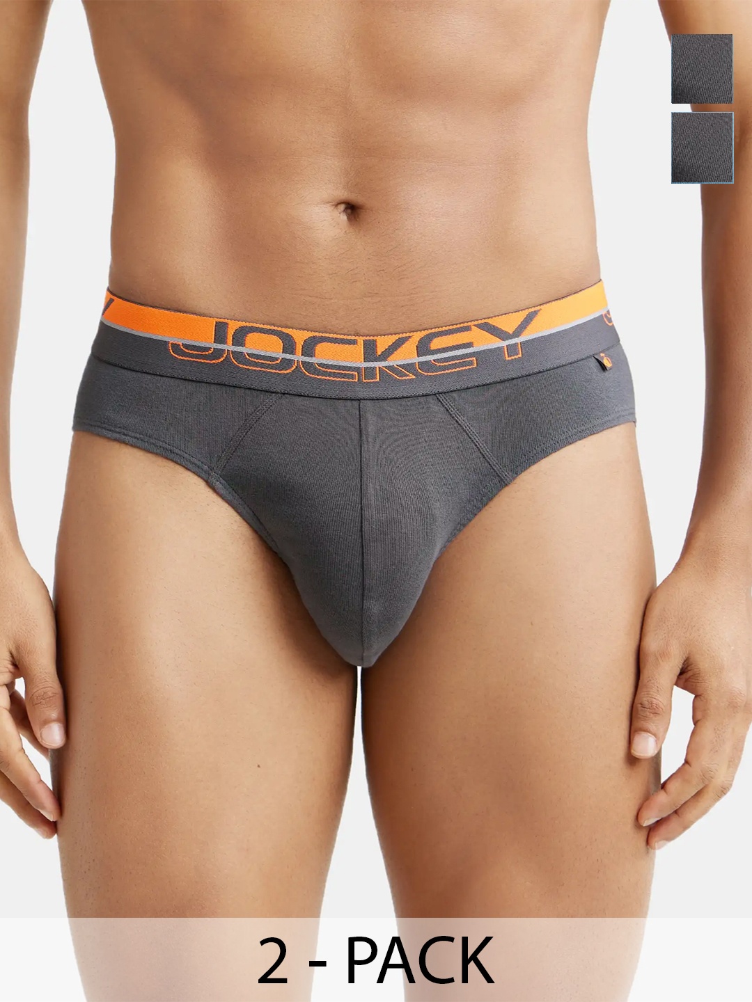 

Jockey Pack Of 2 Super Combed Cotton Rib Solid Brief with Ultrasoft Waistband -FP02, Grey