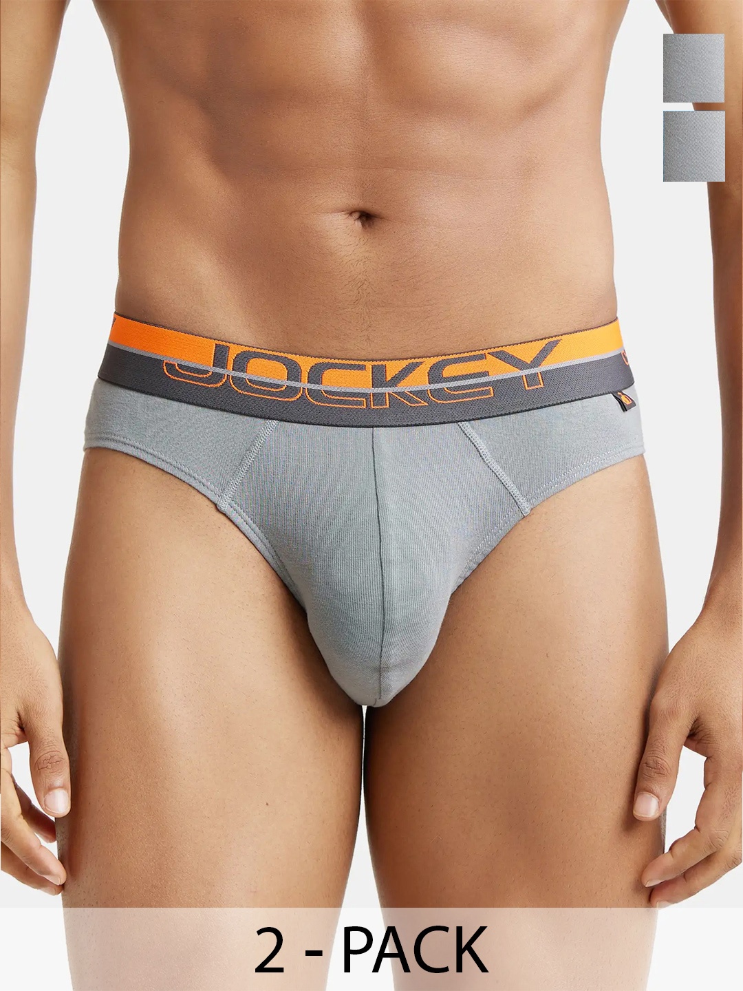 

Pack Of 2 Super Combed Cotton Rib Solid Brief with Ultrasoft Waistband -FP02, Grey