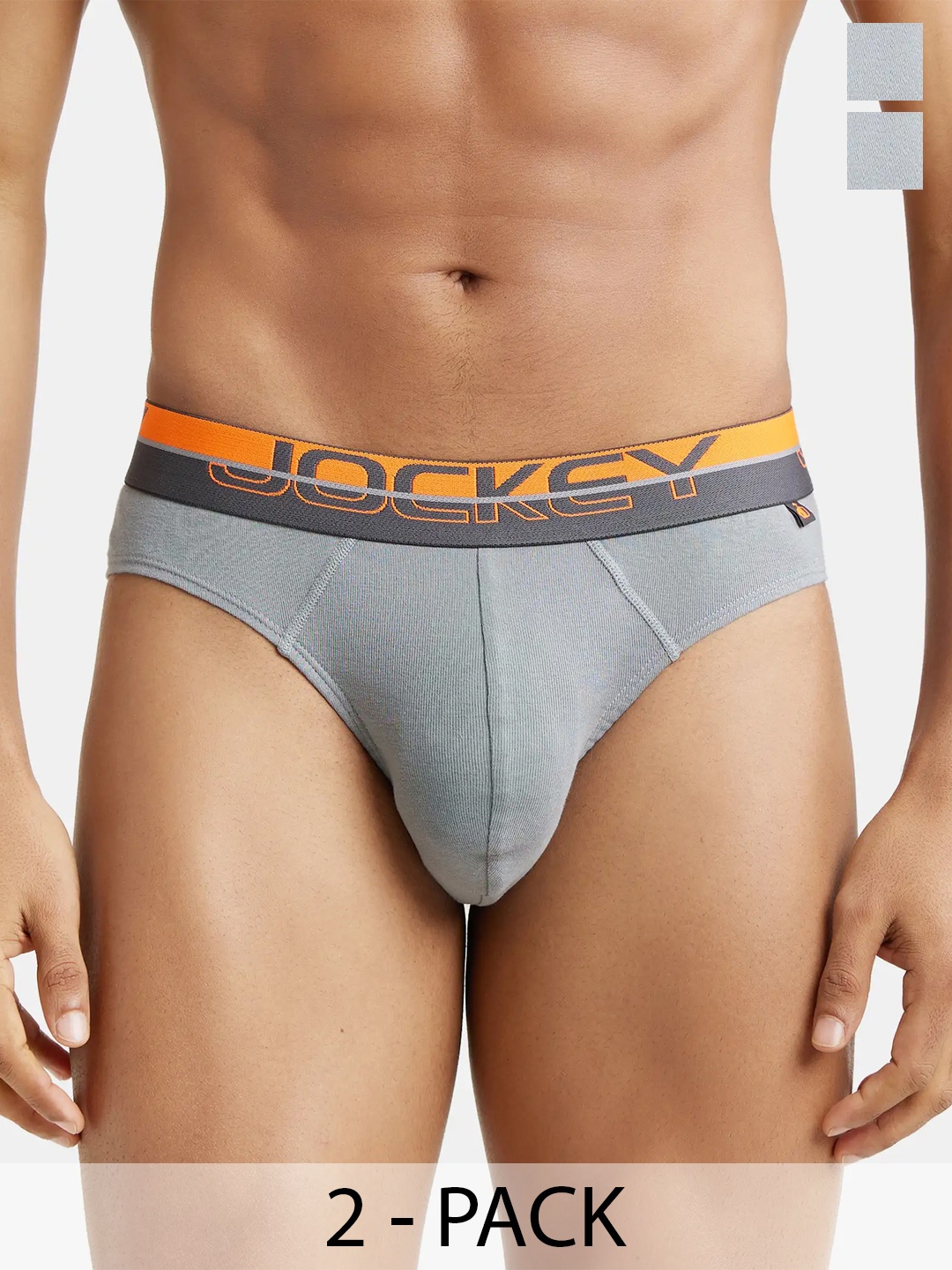 

Pack Of 2 Super Combed Cotton Rib Solid Brief with Ultrasoft Waistband -FP02, Grey