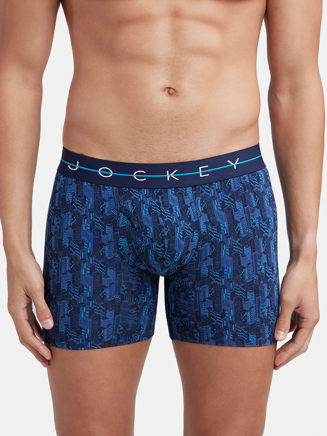 

Jockey Super Combed Cotton Stretch Printed Boxer Brief with Ultrasoft Waistband-NY03, Blue