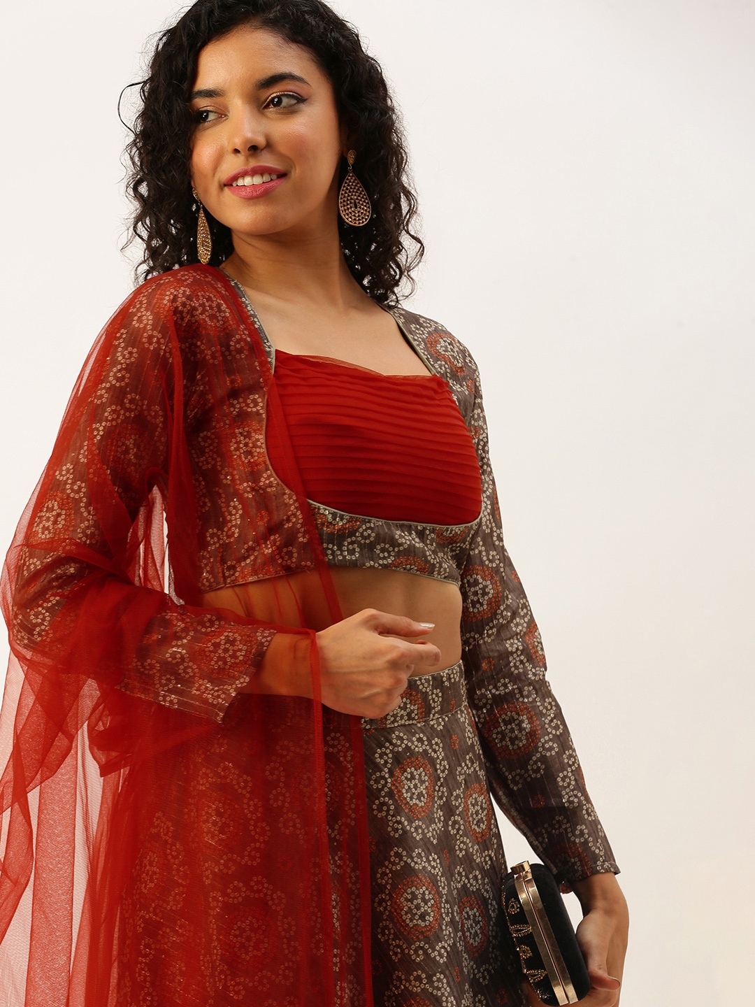 

Ethnovog Embroidered Sequinned Ready to Wear Lehenga & Blouse With Dupatta, Grey